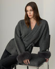 Viola Fox Fur Tied Cardigan - Anthracite