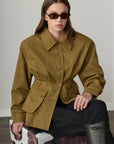 Elen Waist-Accented Pocket Detailed Padded Jacket - Olive