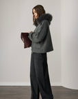 Audrey Hooded Original Fox Fur Wool Cardigan - Anthracite