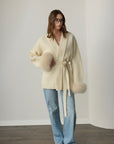 Viola Fox Fur Tied Cardigan - Ecru