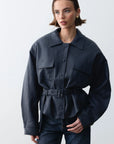 Bianca Vegan Deri Ceket-Navy - LE PORTRÉ
