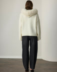 Audrey Hooded Original Fox Fur Wool Cardigan - Ecru
