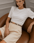 Mia Geniş Vatkalı Tshirt-Beyaz - LE PORTRÉ