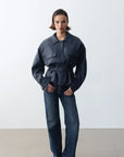 Bianca Vegan Deri Ceket-Navy - LE PORTRÉ