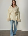 Viola Fox Fur Tied Cardigan - Ecru