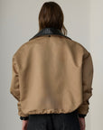 Martha Knit Leather Trimmed Bomber Jacket - Beige