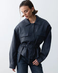 Bianca Vegan Deri Ceket-Navy - LE PORTRÉ