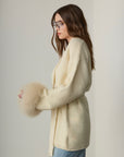Viola Fox Fur Tied Cardigan - Ecru