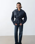 Bianca Vegan Deri Ceket-Navy - LE PORTRÉ