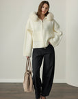 Audrey Hooded Original Fox Fur Wool Cardigan - Ecru