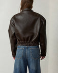 Rene Biker Padded Pocket Detailed Leather Jacket - Dark Brown