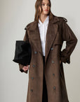Ariana Maxi Suede Coat - Dark Brown