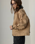 Martha Knit Leather Trimmed Bomber Jacket - Beige