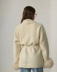 Viola Fox Fur Tied Cardigan - Ecru