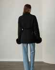Viola Fox Fur Tied Cardigan - Black