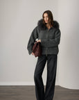 Audrey Hooded Original Fox Fur Wool Cardigan - Anthracite