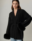 Viola Fox Fur Tied Cardigan - Black