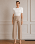 Muse Gabardin Pile Detaylı Pantolon-Bej - LE PORTRÉ
