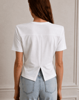 Lindy Vatkalı Bel Büzgülü T-Shirt - Beyaz - LE PORTRÉ