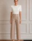 Muse Gabardin Pile Detaylı Pantolon-Bej - LE PORTRÉ