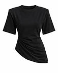 Noa Vatkalı Büzgü Drapeli Tshirt - Siyah - LE PORTRÉ