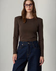 Long Sleeve Padded Basic Premium T-Shirt - Dark Brown