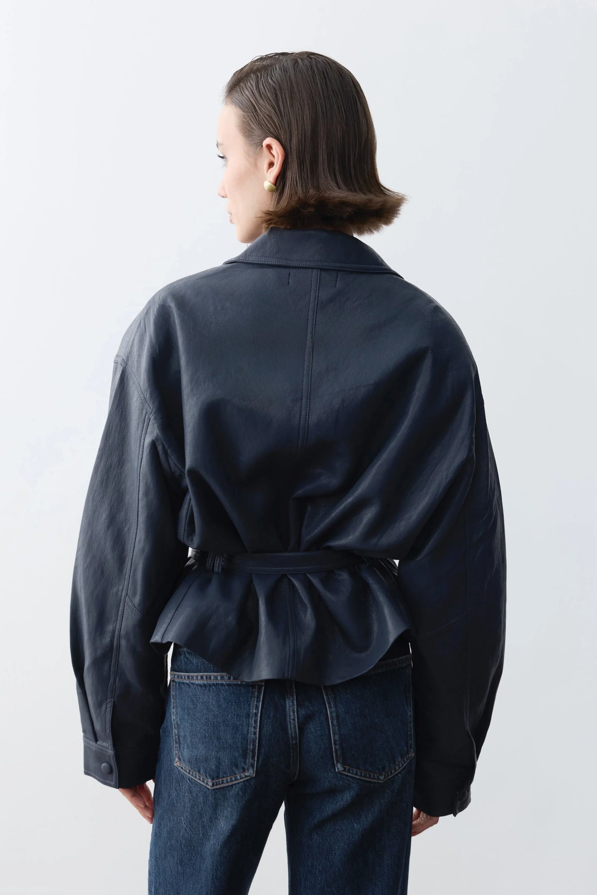 Bianca Vegan Deri Ceket-Navy - LE PORTRÉ