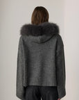 Audrey Hooded Original Fox Fur Wool Cardigan - Anthracite