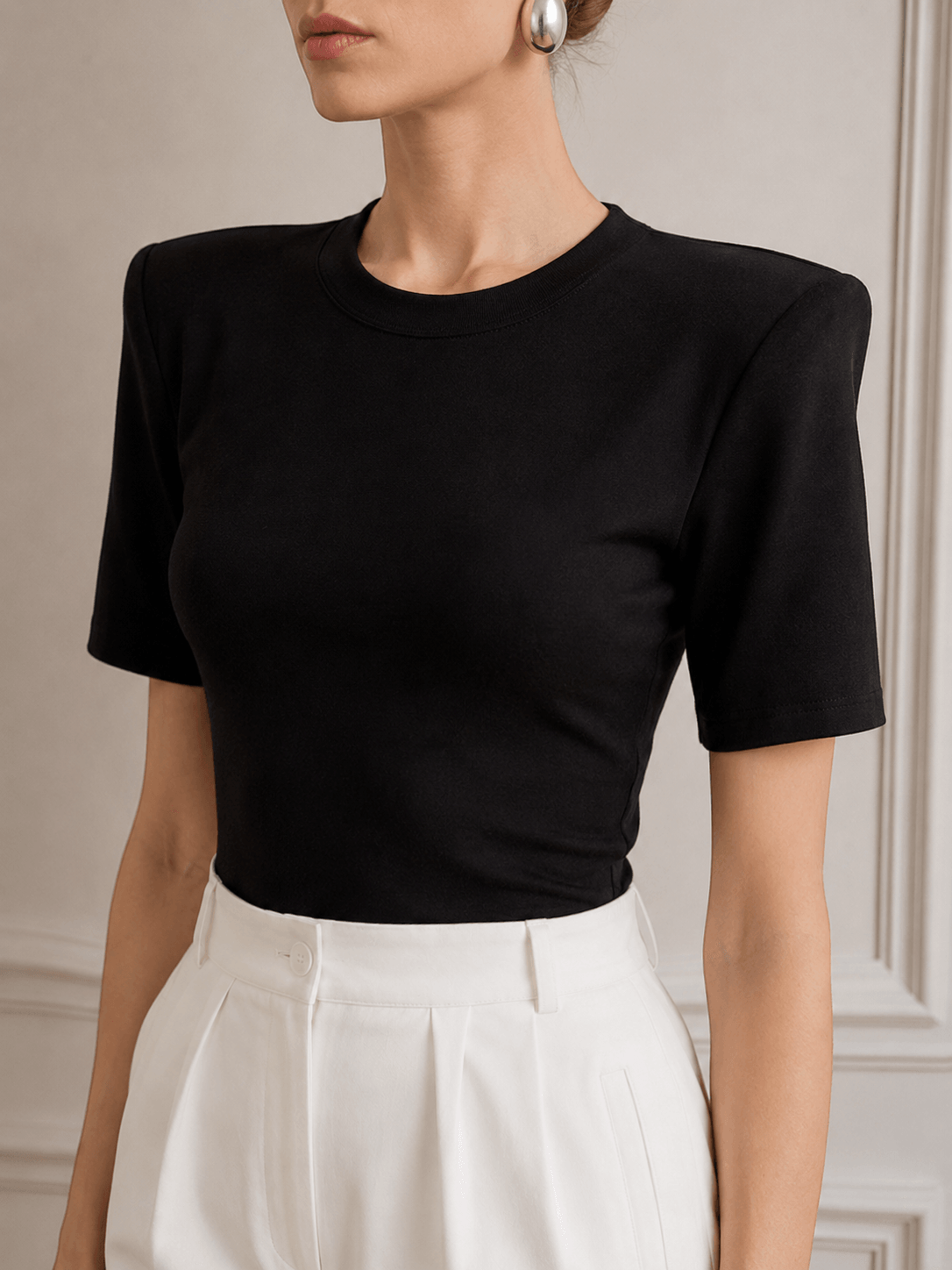 Mia Geniş Vatkalı Tshirt-Siyah - LE PORTRÉ
