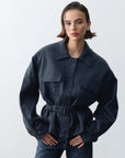 Bianca Vegan Deri Ceket-Navy - LE PORTRÉ