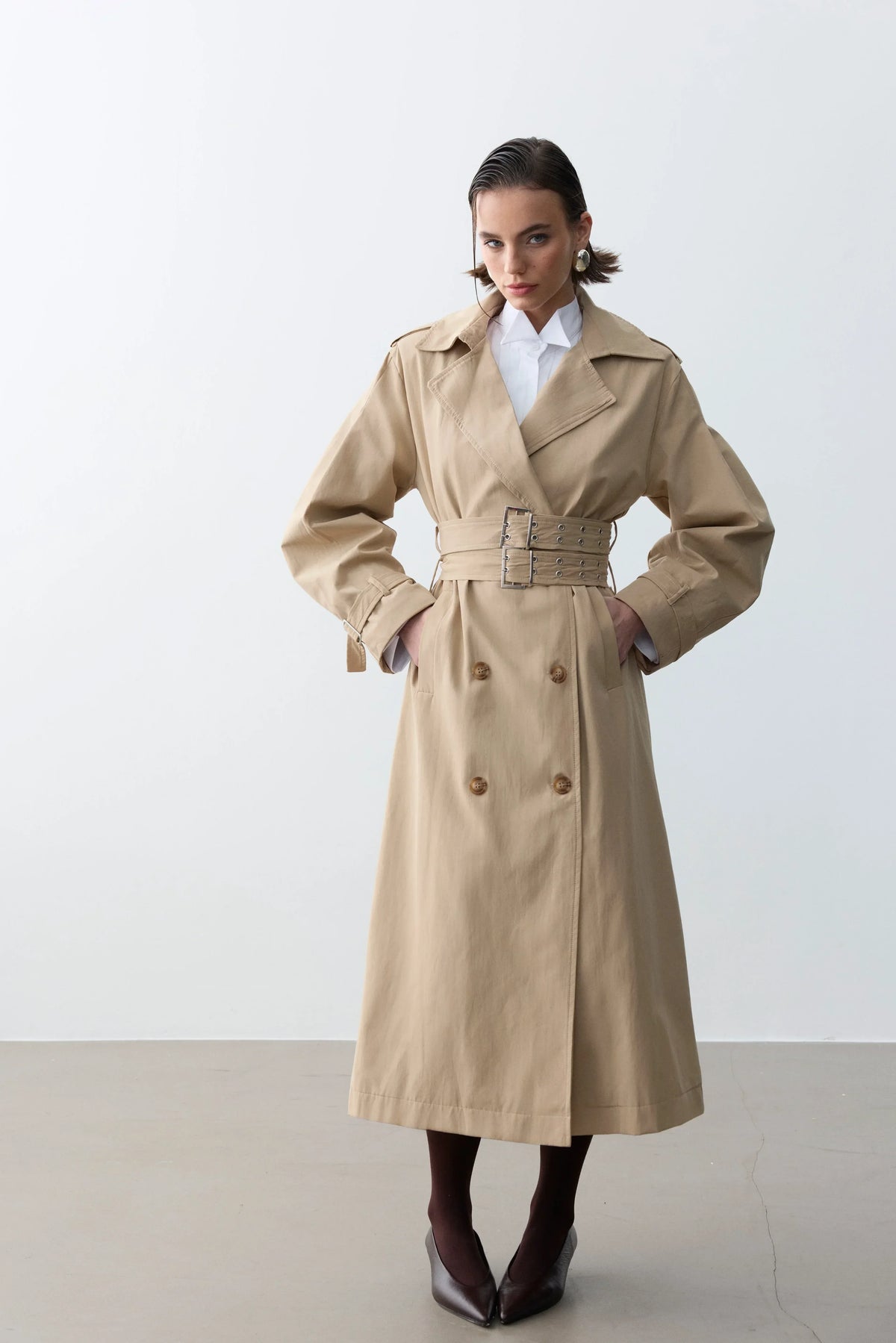 Monica Double Kemer Maxi Trenchcoat - LE PORTRÉ