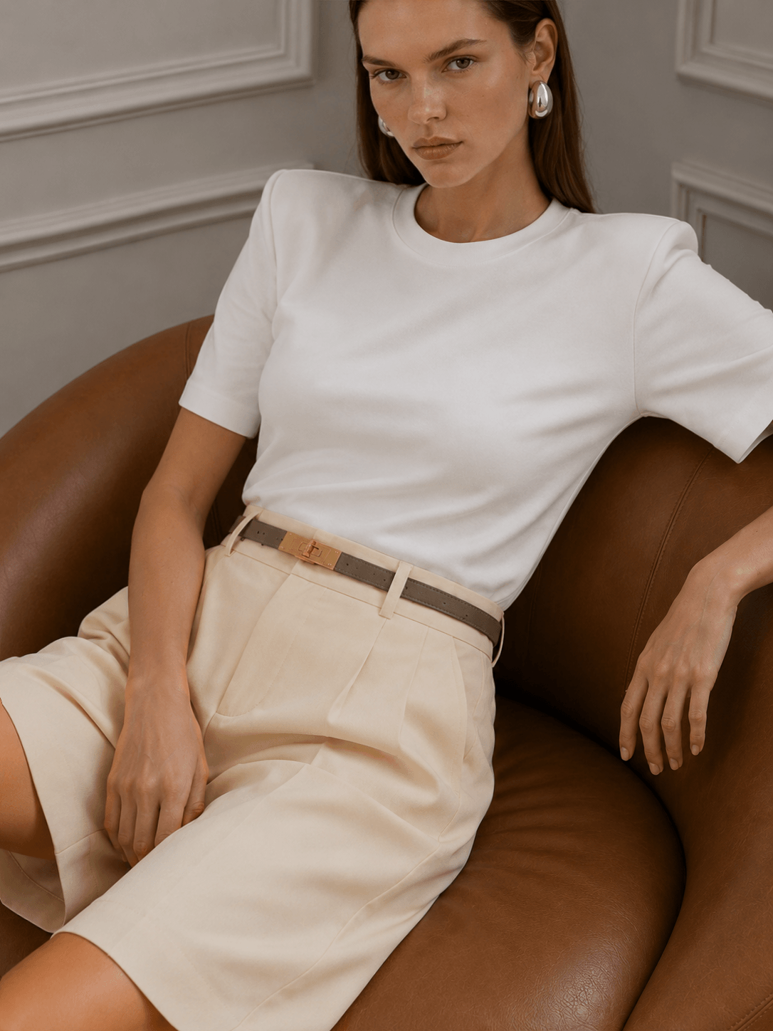 Mia Geniş Vatkalı Tshirt-Beyaz - LE PORTRÉ