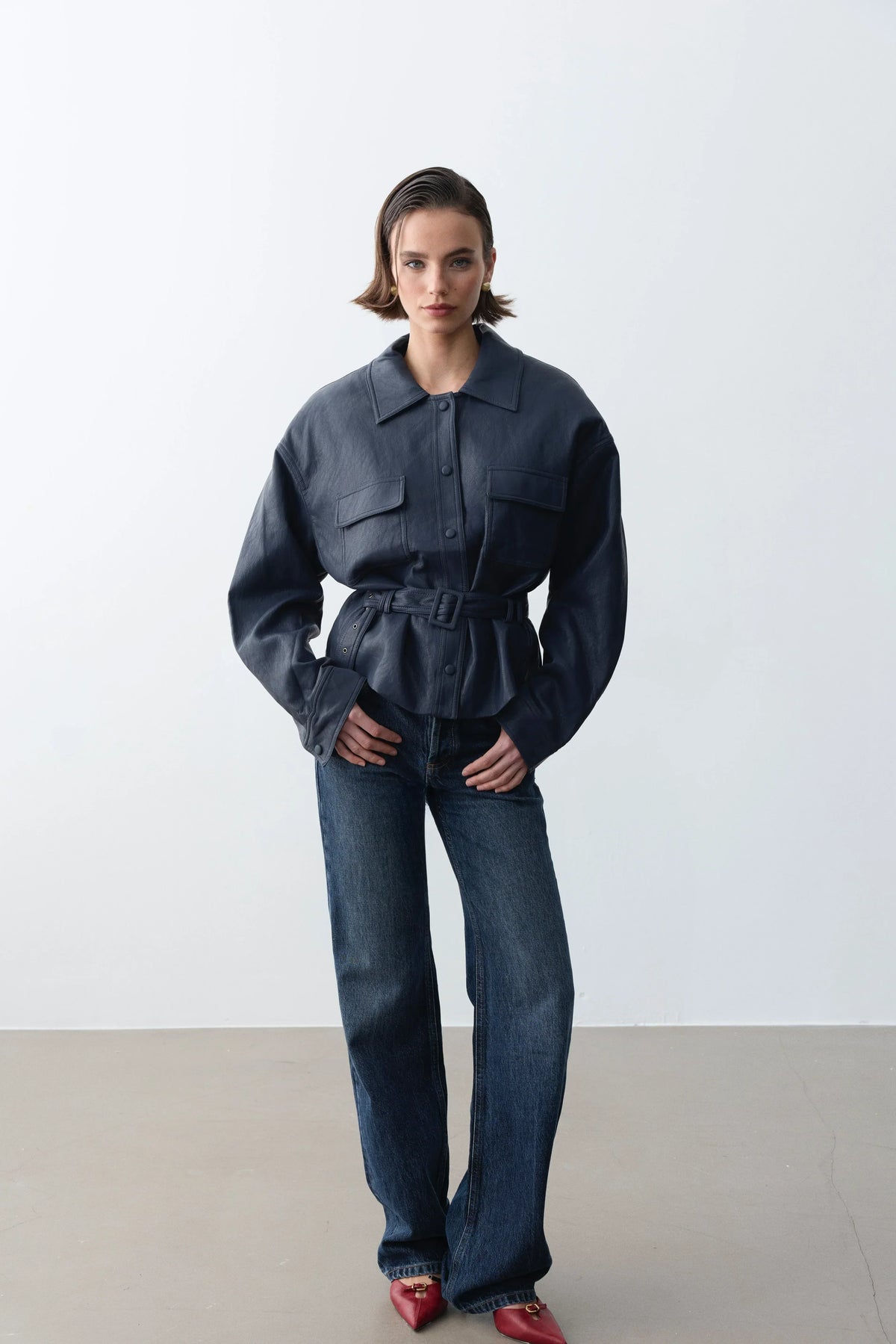 Bianca Vegan Deri Ceket-Navy - LE PORTRÉ
