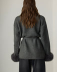 Viola Fox Fur Tied Cardigan - Anthracite