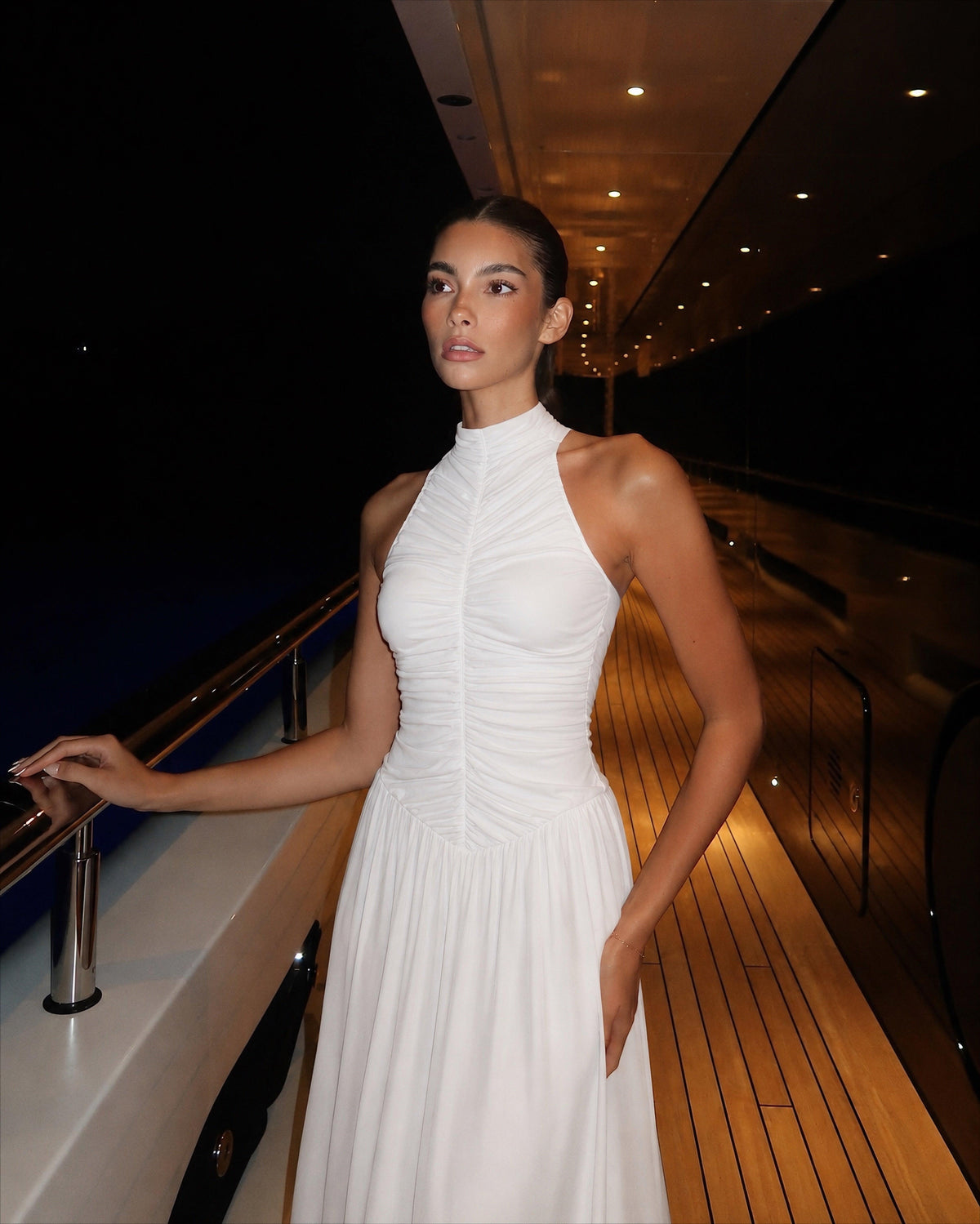 Serena Büzgülü Maxi Elbise - Beyaz - LE PORTRÉ