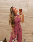 Daria Asimetrik Yaka Pantolon Takım - Pembe - LE PORTRÉ