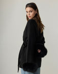 Viola Fox Fur Tied Cardigan - Black