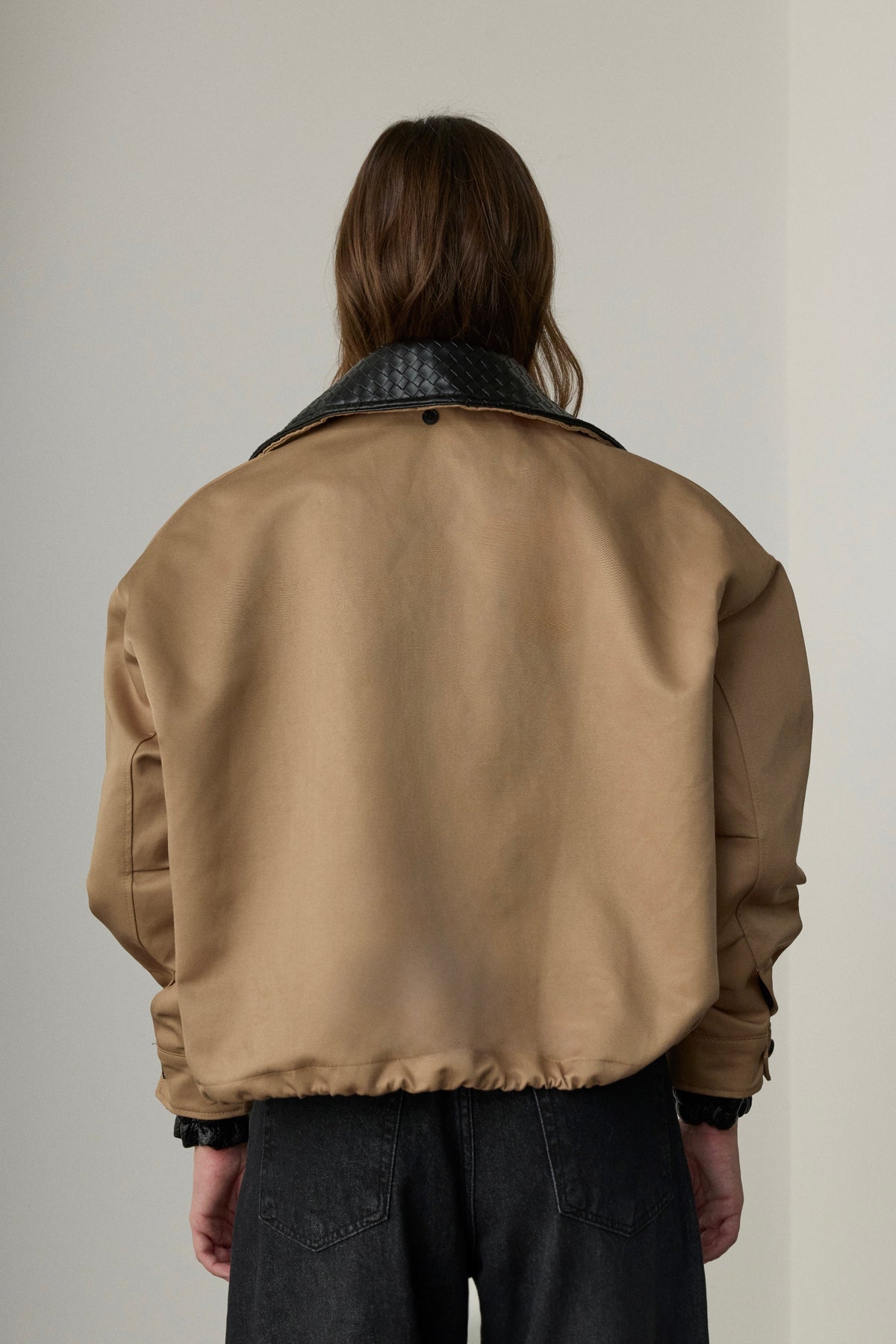 Martha Knit Leather Trimmed Bomber Jacket - Beige