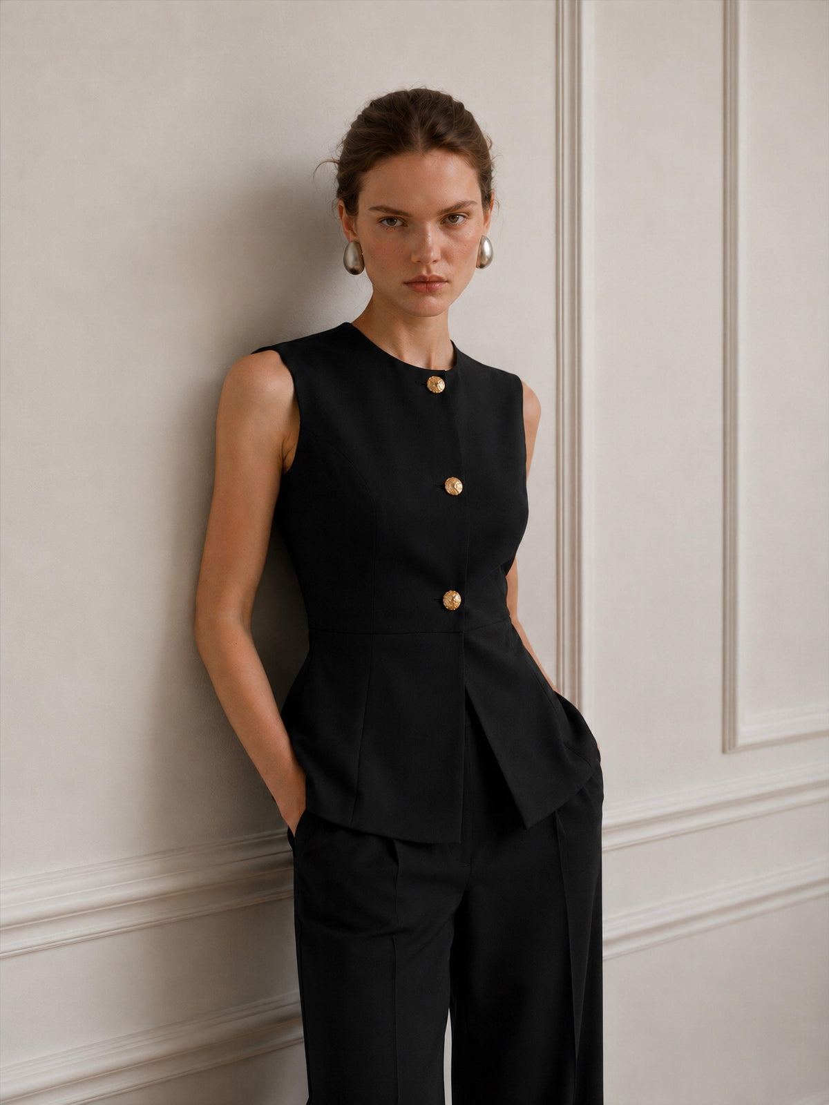 June Peplum Detaylı Yelek Takım- Siyah - LE PORTRÉ