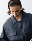 Bianca Vegan Deri Ceket-Navy - LE PORTRÉ