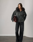 Audrey Hooded Original Fox Fur Wool Cardigan - Anthracite