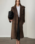 Ariana Maxi Suede Coat - Dark Brown