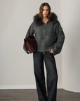 Audrey Hooded Original Fox Fur Wool Cardigan - Anthracite
