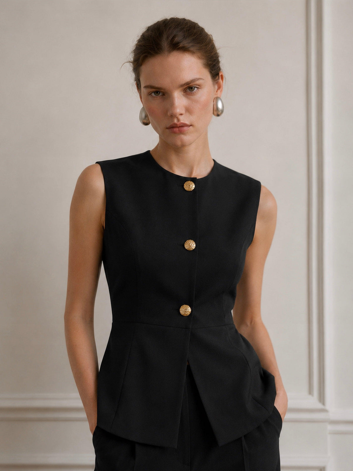 June Peplum Detaylı Yelek Takım- Siyah - LE PORTRÉ