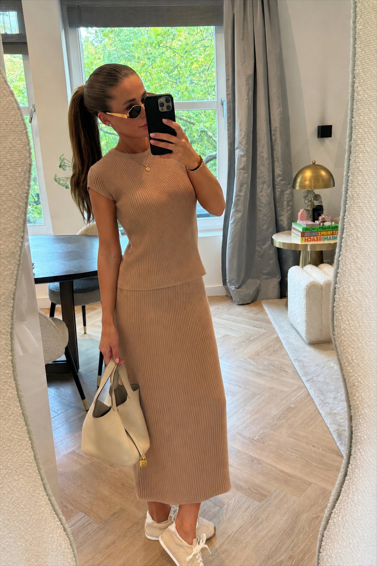 Lailà Triko Etek Bluz Takım-Bronz - LE PORTRÉ