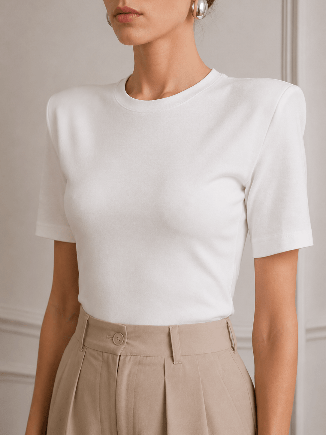 Mia Geniş Vatkalı Tshirt-Beyaz - LE PORTRÉ