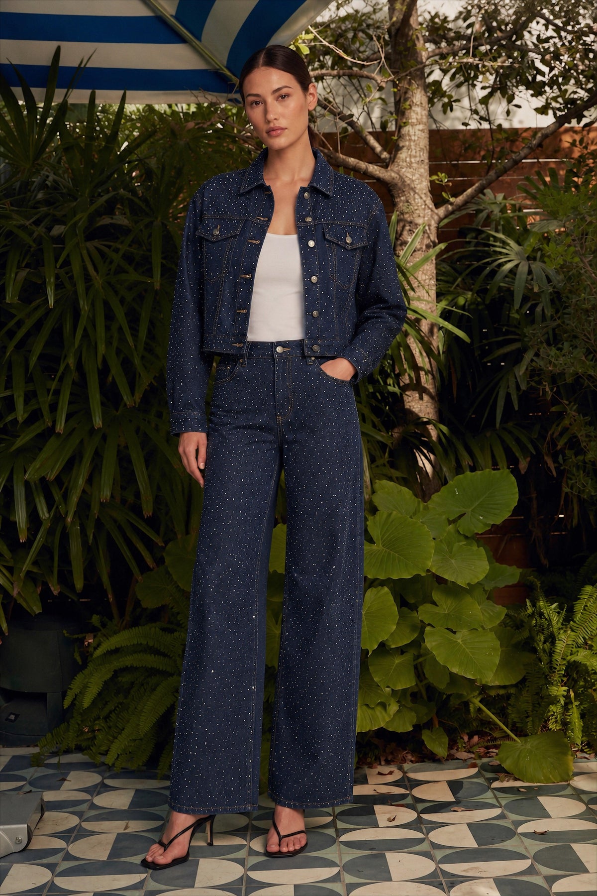 Sue Denim Parıltılı Ceket Pantolon Takım- Lacivert - LE PORTRÉ