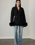 Viola Fox Fur Tied Cardigan - Black