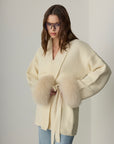 Viola Fox Fur Tied Cardigan - Ecru