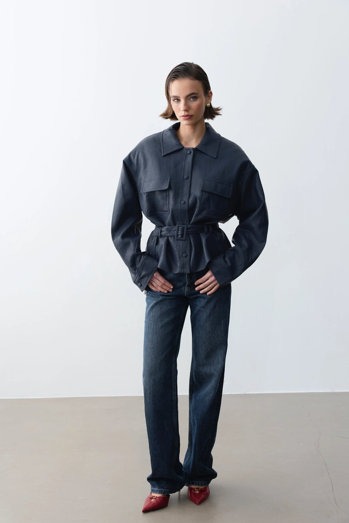 Bianca Vegan Deri Ceket-Navy - LE PORTRÉ